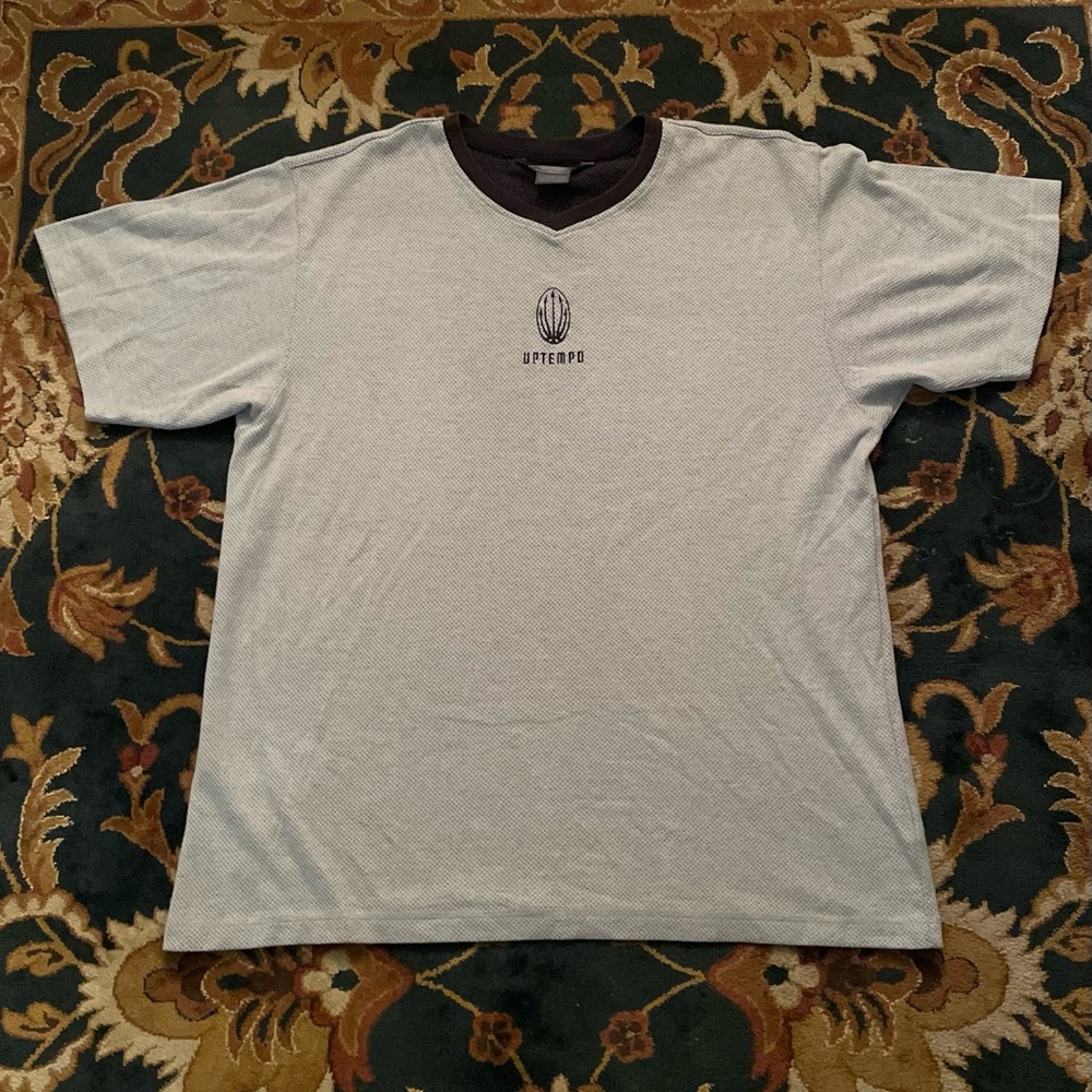 VINTAGE Y2K 00s NIKE UPTEMPO EMBROIDERED LOGO GREY JERSEY SHIRT MENS SIZE LARGE